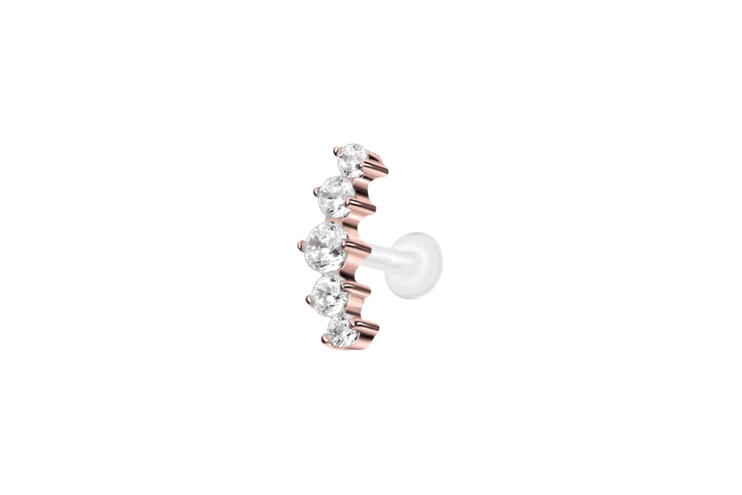 PTFE Labret Piercing mit Innengewinde + Titan-Aufsatz 5 EINGEFASSTE KRISTALLE